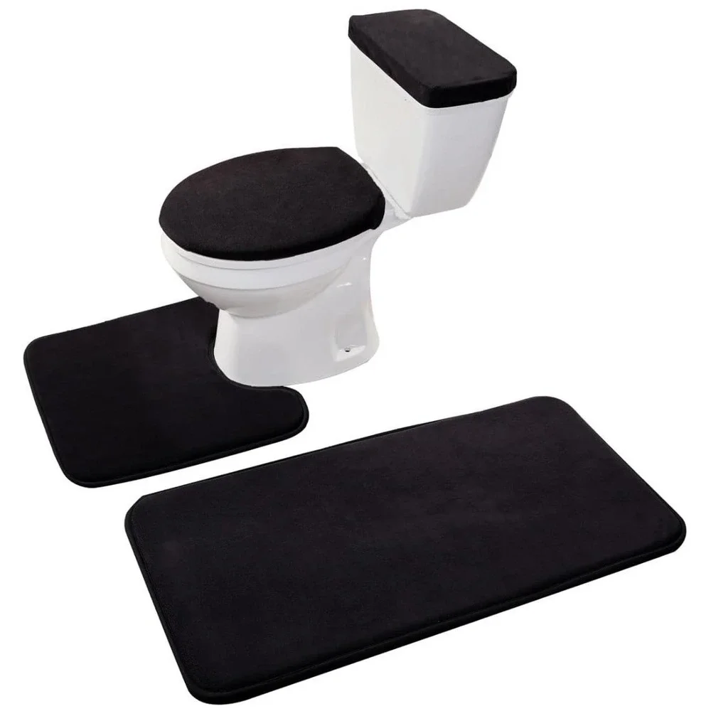 Memory Foam Bathroom Rug Set And Toilet Lid and Tank - 3 Piece
